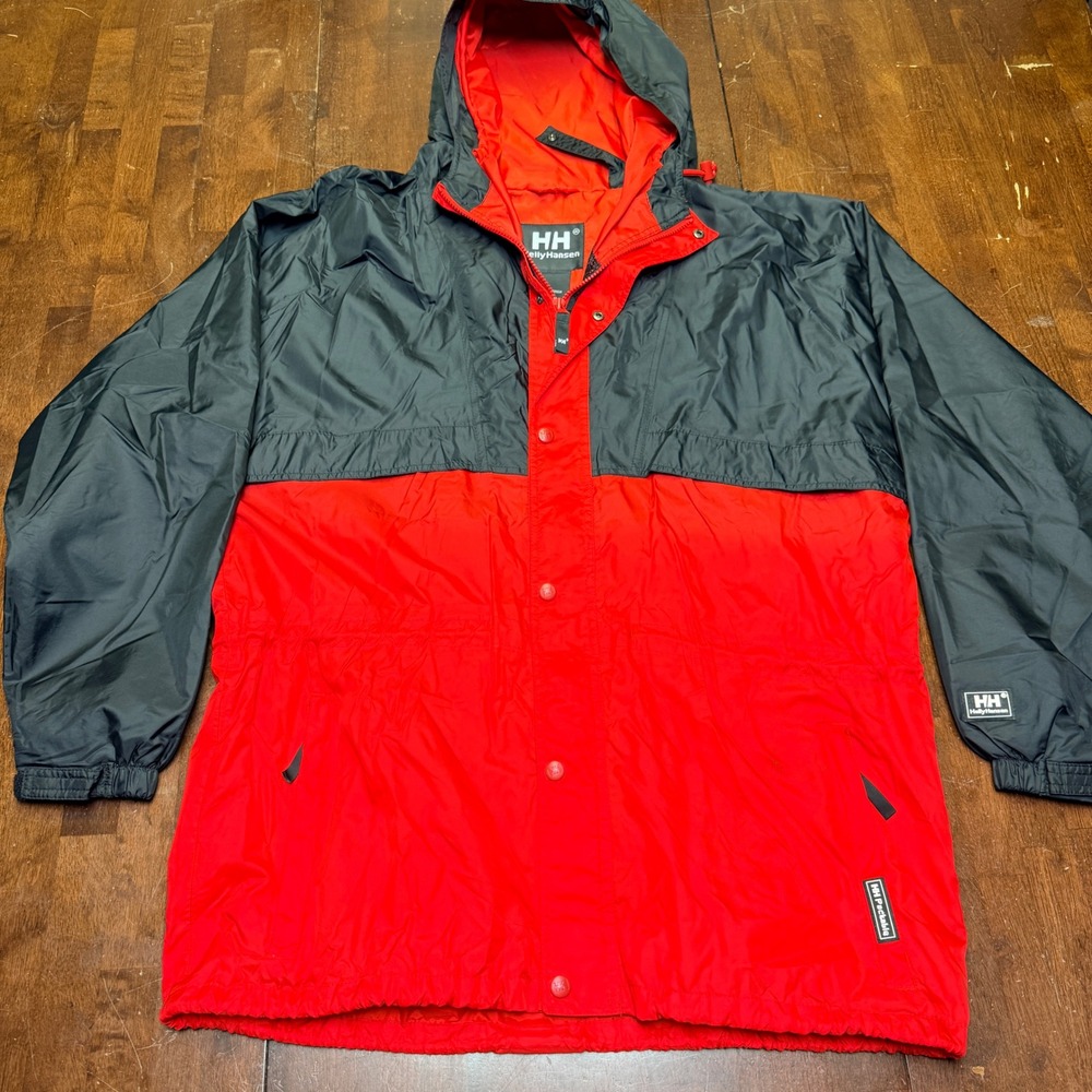 Helly Hansen‎ Men's Colorblock Hooded Windbreaker Jacket Red Black Size Large